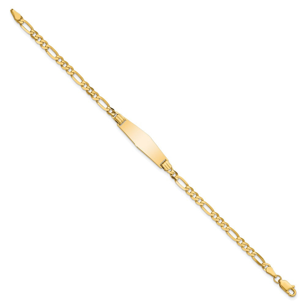 Engravable 14K Yellow Gold Soft Diamond Shape Figaro ID Bracelet Length 7 inches Width 7.3 mm With Lobster Claw Clasp