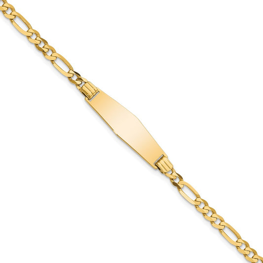 Engravable 14K Yellow Gold Soft Diamond Shape Figaro ID Bracelet Length 7 inches Width 7.3 mm With Lobster Claw Clasp