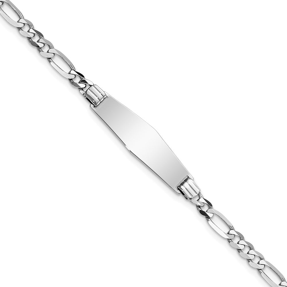 Engravable 14K White Gold Soft Diamond Shape Figaro Link ID Bracelet Length 7 inches Width 7.5 mm With Lobster Claw Clasp
