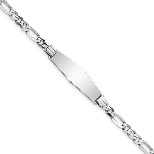 Engravable 14K White Gold Soft Diamond Shape Figaro Link ID Bracelet Length 7 inches Width 7.5 mm With Lobster Claw Clasp