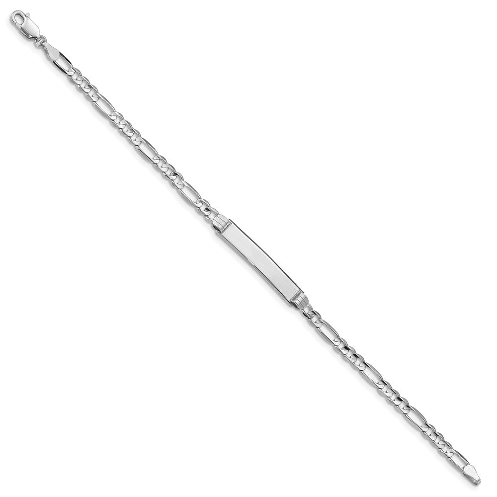 Engravable 14K White Gold Figaro Link ID Bracelet Length 8 inches Width 5 mm With Lobster Claw Clasp