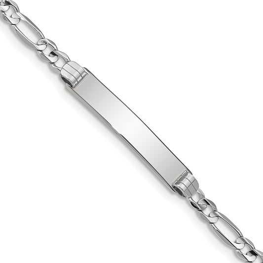 Engravable 14K White Gold Figaro Link ID Bracelet Length 7 inches Width 5 mm With Lobster Claw Clasp