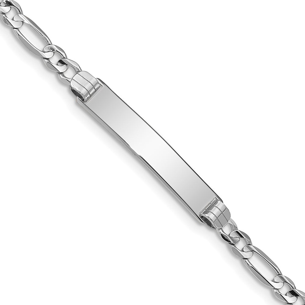 Engravable 14K White Gold Figaro Link ID Bracelet Length 8 inches Width 5 mm With Lobster Claw Clasp