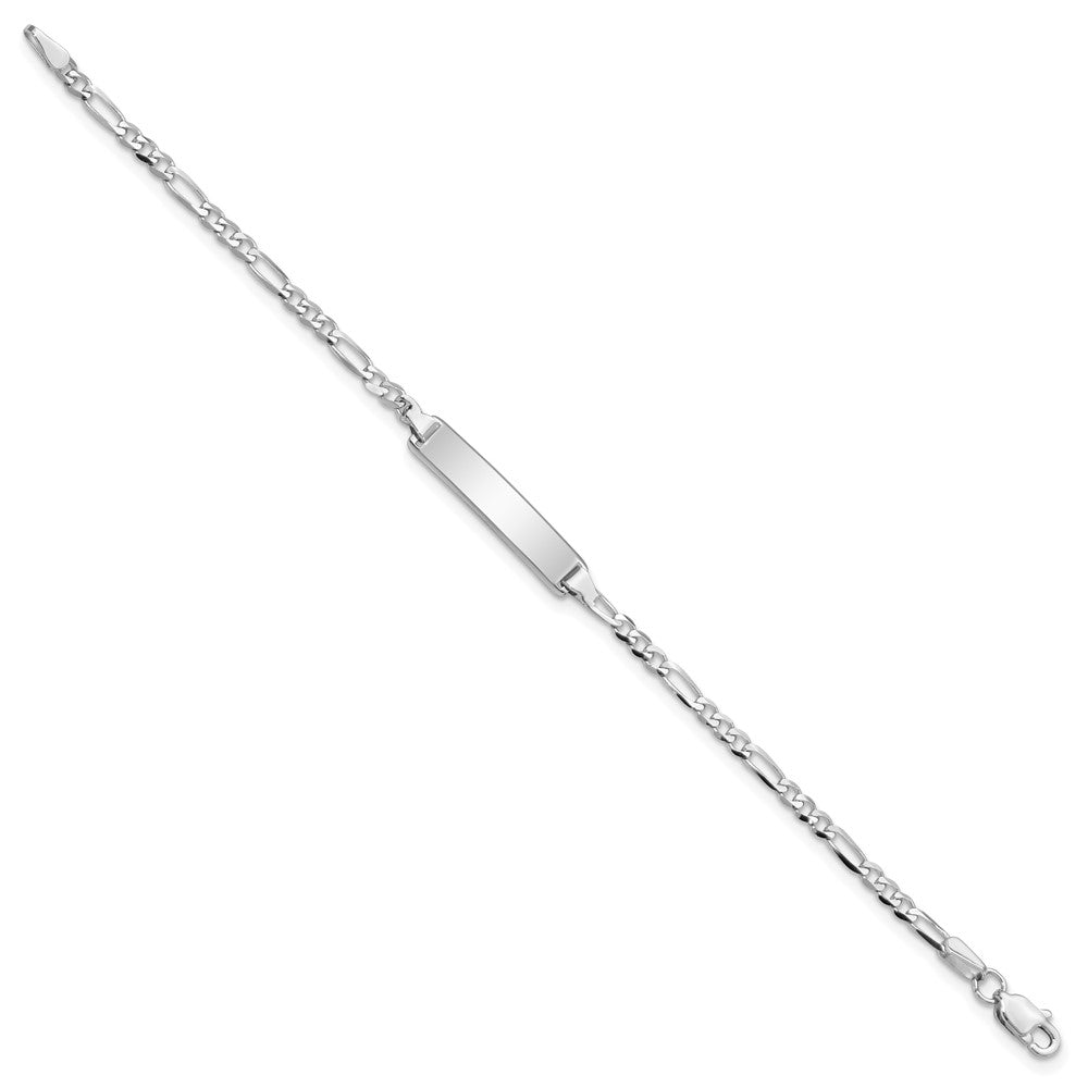 Engravable 14K White Gold Figaro Link ID Bracelet Length 7 inches Width 4.5 mm With Lobster Claw Clasp