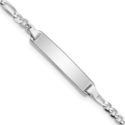 Engravable 14K White Gold Figaro Link ID Bracelet Length 7 inches Width 4.5 mm With Lobster Claw Clasp