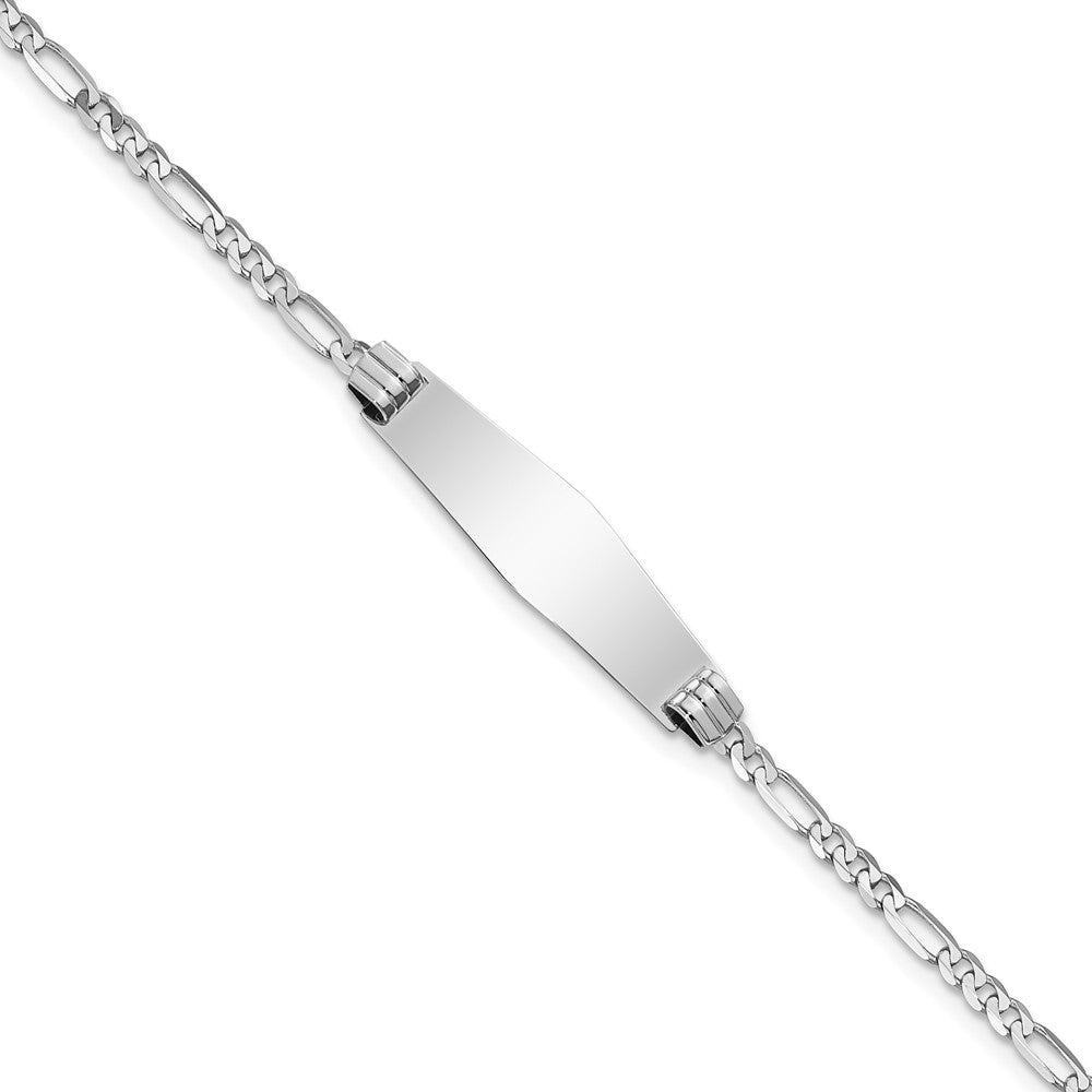 Engravable 14K White Gold Soft Diamond Shape Figaro Link ID Bracelet Length 7 inches Width 7.5 mm With Lobster Claw Clasp