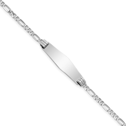 Engravable 14K White Gold Soft Diamond Shape Figaro Link ID Bracelet Length 7 inches Width 7.5 mm With Lobster Claw Clasp