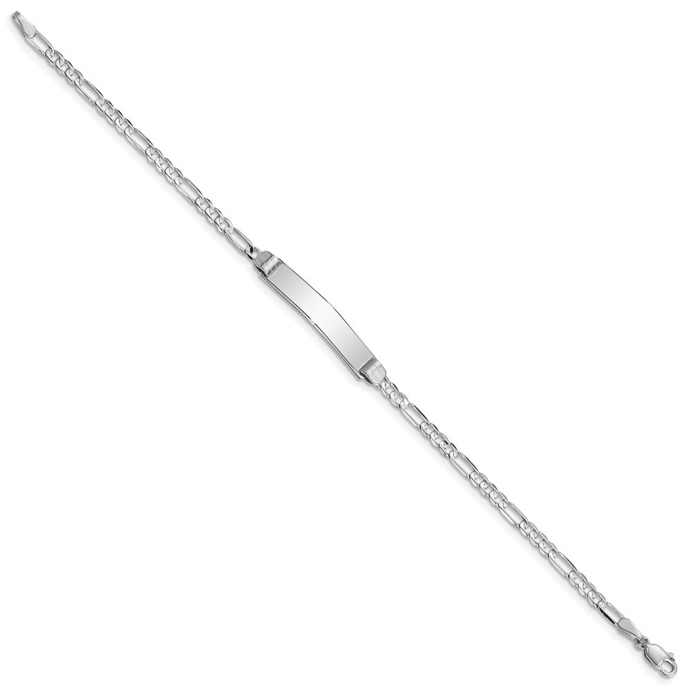 Engravable 14K White Gold Figaro Link ID Bracelet Length 7 inches Width 4.8 mm With Lobster Claw Clasp