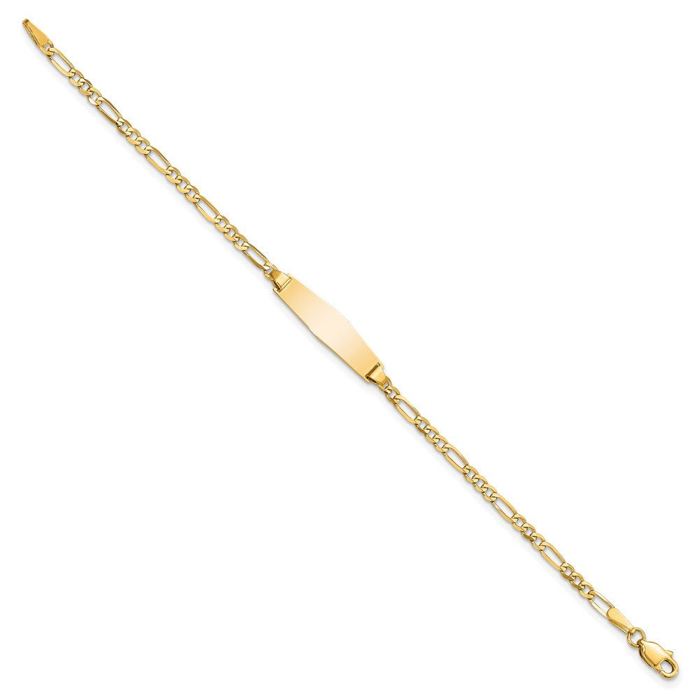 Engravable 14K Yellow Gold Soft Diamond Shape Figaro ID Bracelet Length 7 inches Width 5 mm With Lobster Claw Clasp
