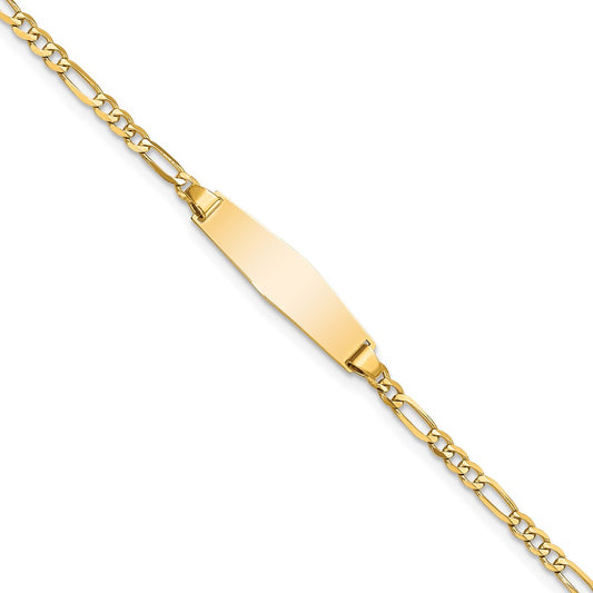 Engravable 14K Yellow Gold Soft Diamond Shape Figaro ID Bracelet Length 7 inches Width 5 mm With Lobster Claw Clasp