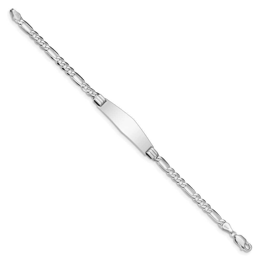 Engravable 14K White Gold Figaro Link Soft Diamond Shape ID Bracelet Length 7 inches Width 9.3 mm With Lobster Claw Clasp