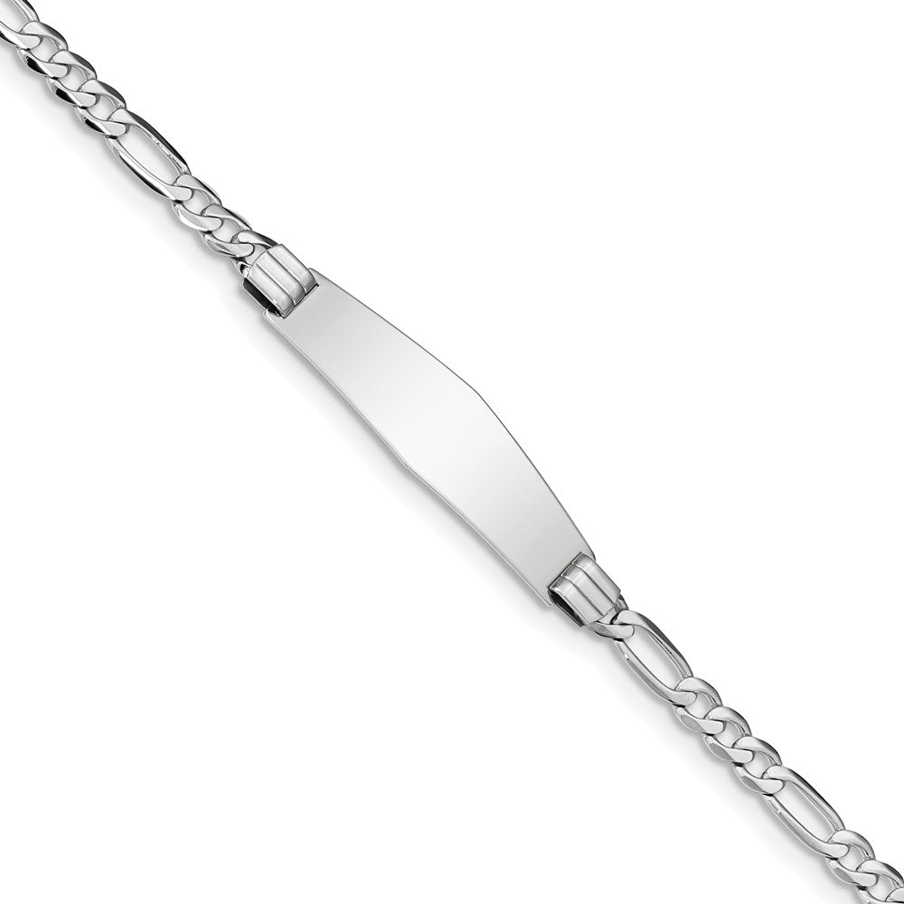 Engravable 14K White Gold Figaro Link Soft Diamond Shape ID Bracelet Length 7 inches Width 9.3 mm With Lobster Claw Clasp