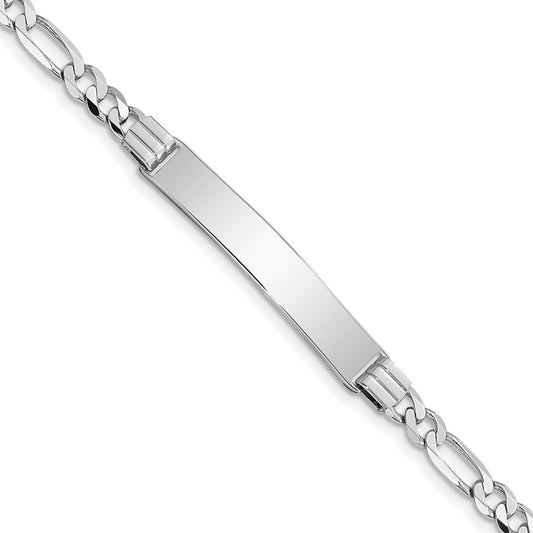 Engravable 14K White Gold Figaro Link ID Bracelet Length 7 inches Width 7 mm With Lobster Claw Clasp