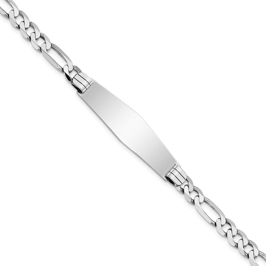 Engravable 14K White Gold Figaro Link Soft Diamond Shape ID Bracelet Length 8 inches Width 10 mm With Lobster Claw Clasp