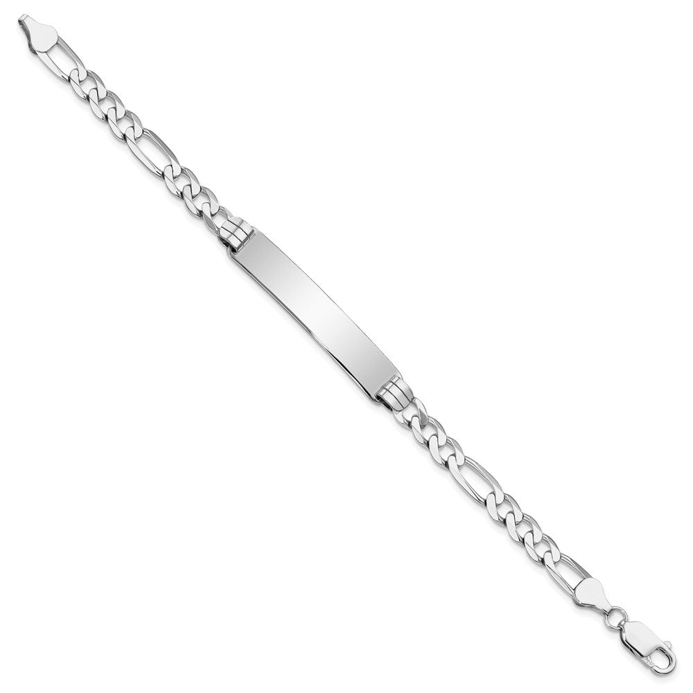 Engravable 14K White Gold Figaro Link ID Bracelet Length 8 inches Width 7.5 mm With Lobster Claw Clasp