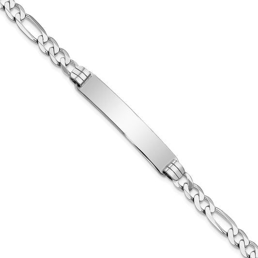 Engravable 14K White Gold Figaro Link ID Bracelet Length 7 inches Width 7.5 mm With Lobster Claw Clasp