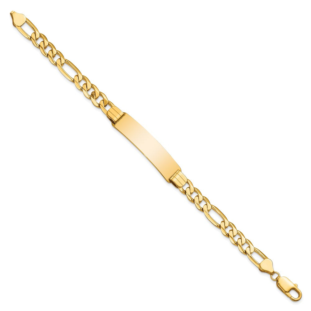 Engravable 14K Yellow Gold Figaro ID Bracelet Length 8 inches Width 10 mm With Lobster Claw Clasp