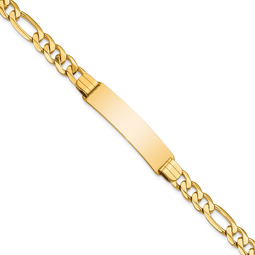 Engravable 14K Yellow Gold Figaro ID Bracelet Length 8 inches Width 10 mm With Lobster Claw Clasp