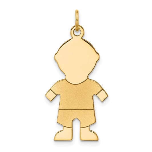 14k Yellow Gold Satin BoyEngravable Charm Pendant Jewelry Gifts (Length 1.33" Width 0.59")