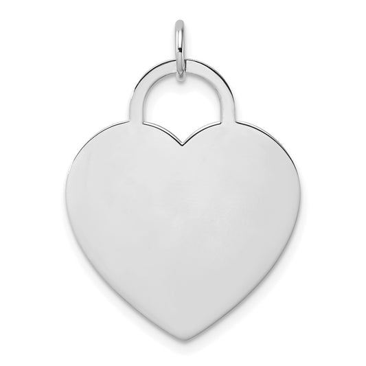 14k White Gold Heart Disc Engravable Charm Pendant Jewelry Gifts (Length 1.37" Width 0.86")