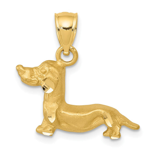 14k Yellow Gold Diamond cut DachshundEngravable Charm Pendant Jewelry Gifts (Length 0.74" Width 0.78")