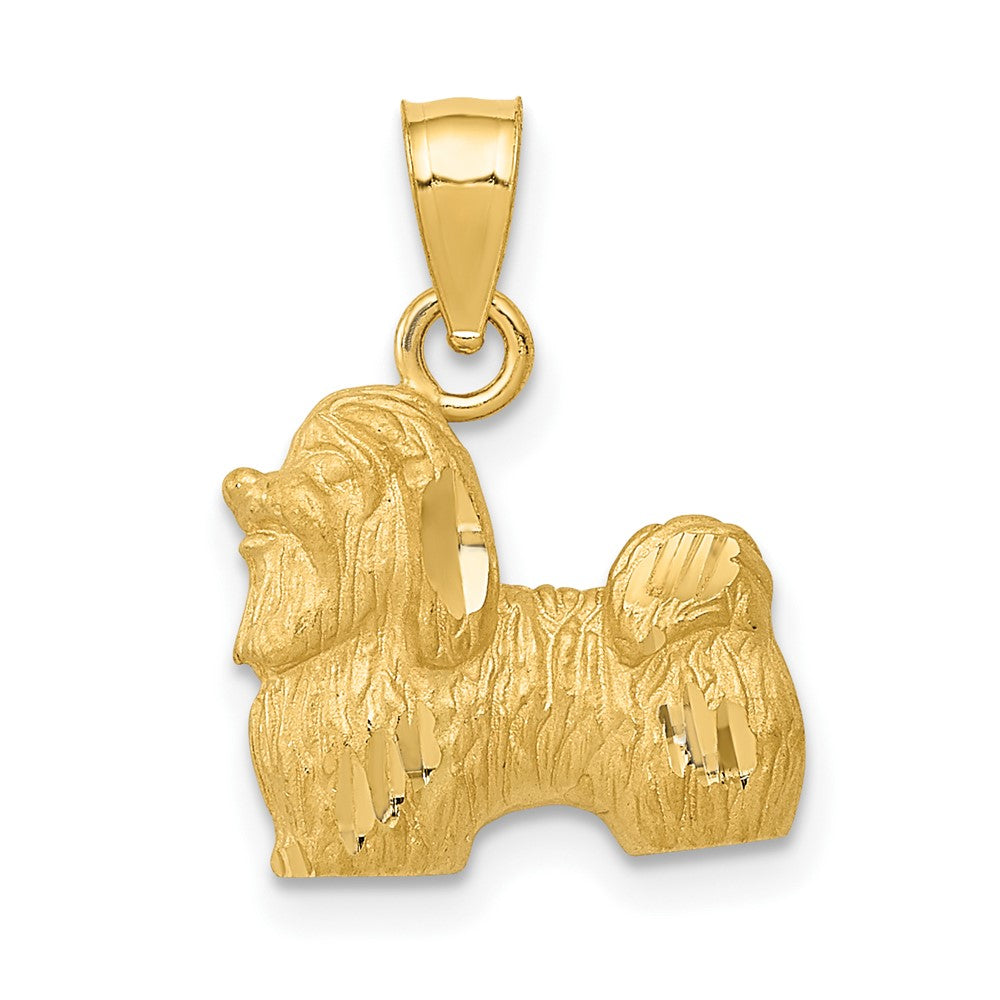 14k Yellow Gold Diamond cut Shih TzuEngravable Charm Pendant Jewelry Gifts (Length 0.7" Width 0.51")