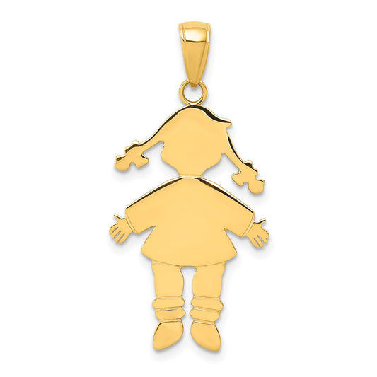 14k Yellow Gold Flat GirlEngravable Charm Pendant Jewelry Gifts (Length 1.25" Width 0.66")