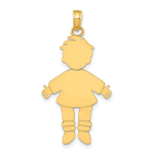 14k Yellow Gold Flat BoyEngravable Charm Pendant Jewelry Gifts (Length 1.25" Width 0.66")