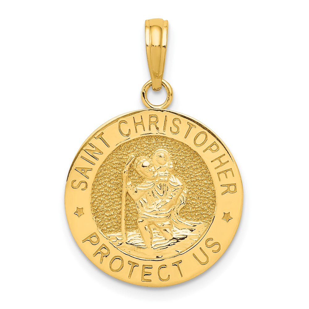 14k Yellow Gold Saint Christopher Medal Engravable Charm Pendant Jewelry Gifts (Length 1.01" Width 0.68")