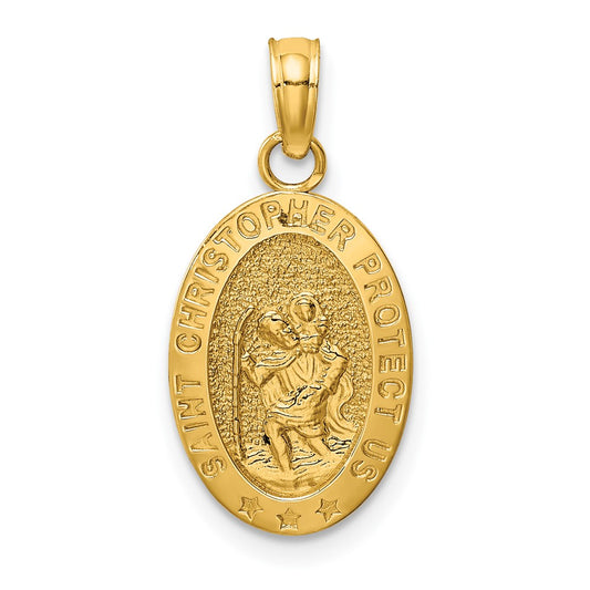 14k Yellow Gold Saint Christopher Medal Engravable Charm Pendant Jewelry Gifts (Length 0.86" Width 0.43")