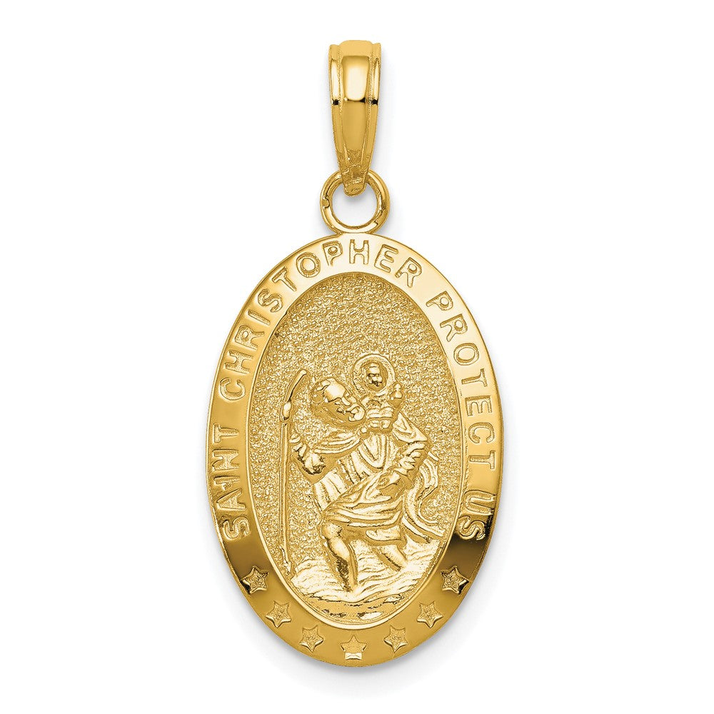 14k Yellow Gold Saint Christopher Medal Engravable Charm Pendant Jewelry Gifts (Length 1.06" Width 0.5")