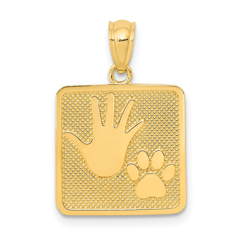 14k Yellow Gold Gold Polished Textured Hand and Paw Print SquareEngravable Charm Pendant Jewelry Gifts