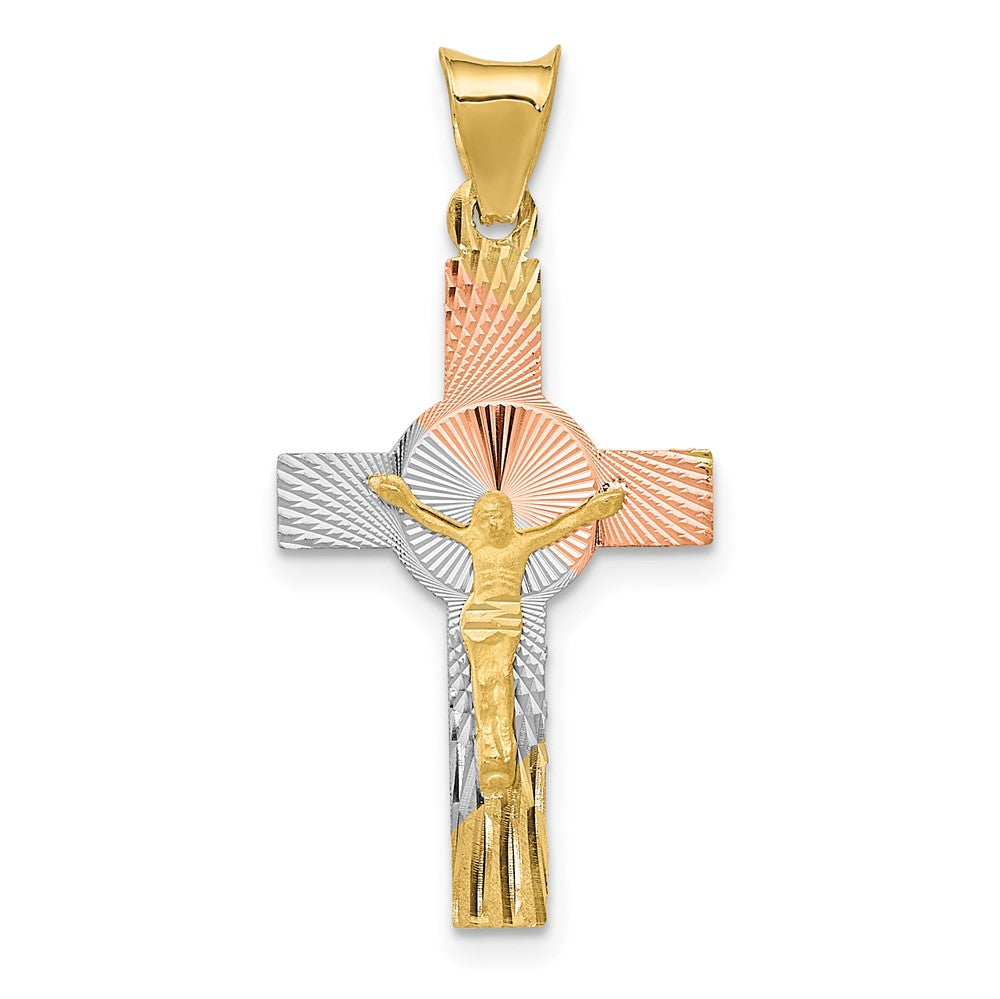 14k Yellow Gold Iona Crucifix CrossEngravable Charm Pendant Jewelry Gifts (Length 1.09" Width 0.55")