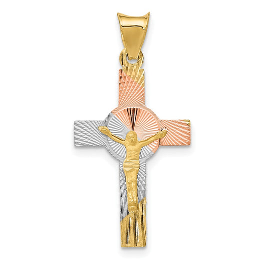 14k Yellow Gold Iona Crucifix CrossEngravable Charm Pendant Jewelry Gifts (Length 1.09" Width 0.55")