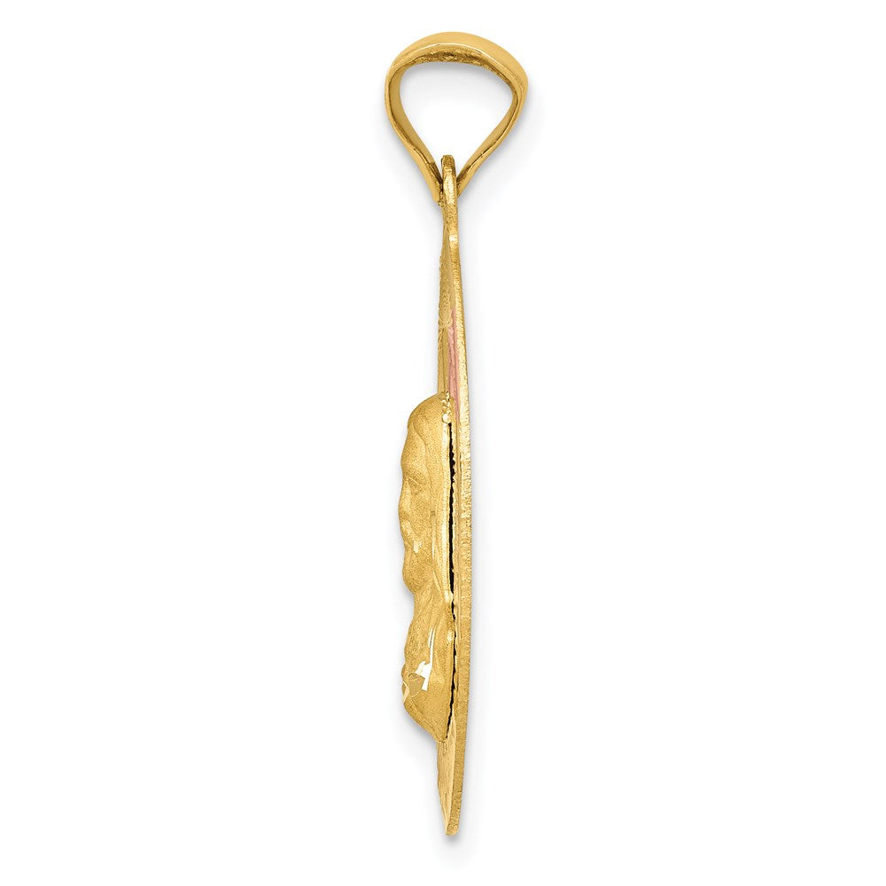14k Yellow Gold with Rose and White Diamond Cut Sagrado Corazon OvalEngravable Charm Pendant Jewelry Gifts