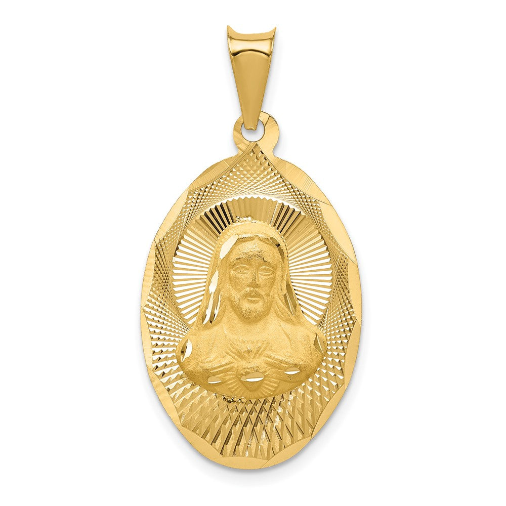 14k Yellow Gold Polished Diamond Cut Sagrado Corazon OvalEngravable Charm Pendant Jewelry Gifts