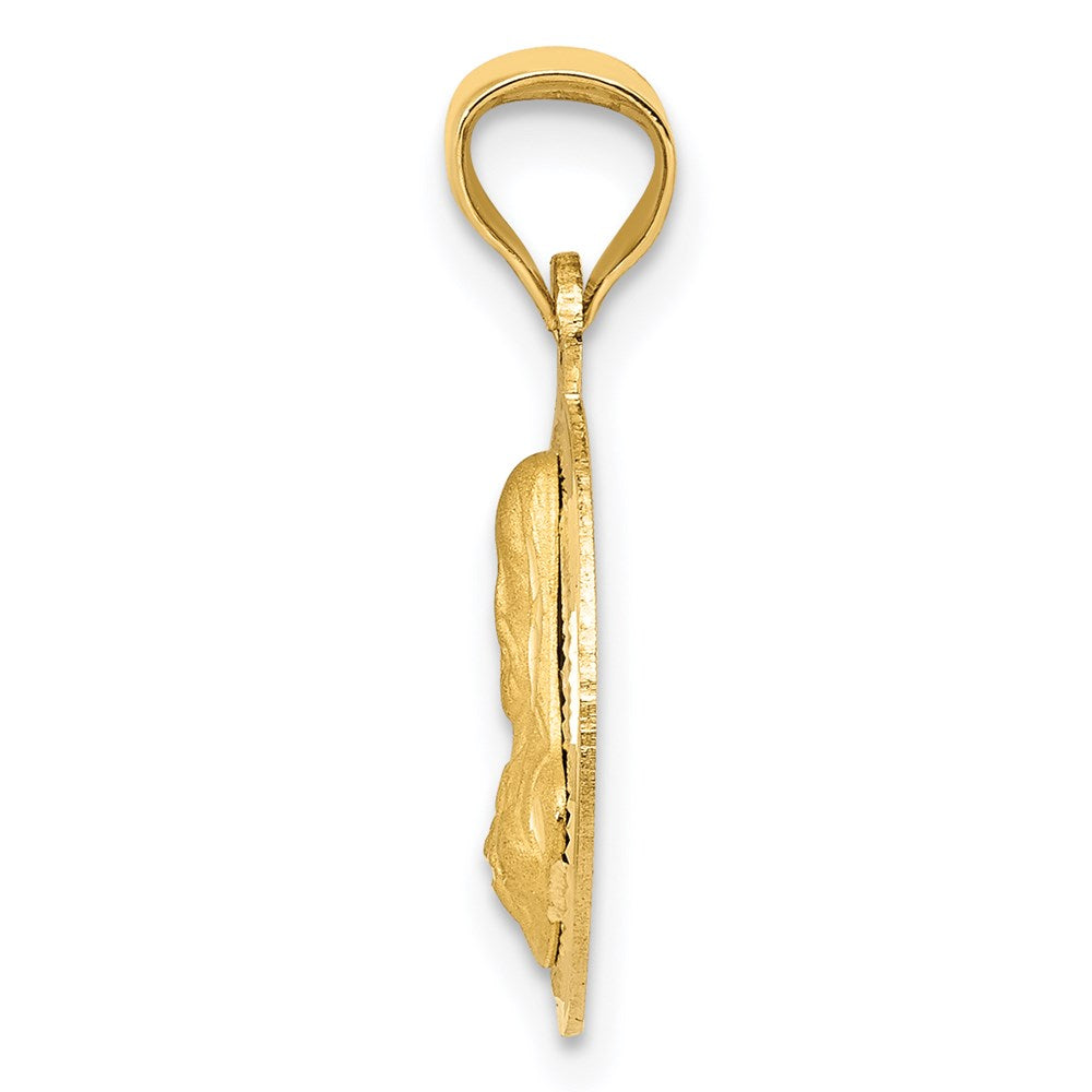 14k Yellow Gold Polished Diamond Cut Sagrado Corazon CircleEngravable Charm Pendant Jewelry Gifts
