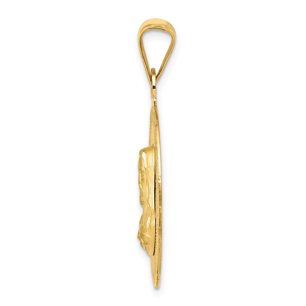 14k Yellow Gold Polished Diamond Cut Sagrado Corazon CircleEngravable Charm Pendant Jewelry Gifts