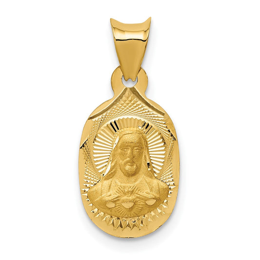 14k Yellow Gold Polished Diamond Cut Sagrado Corazon OvalEngravable Charm Pendant Jewelry Gifts