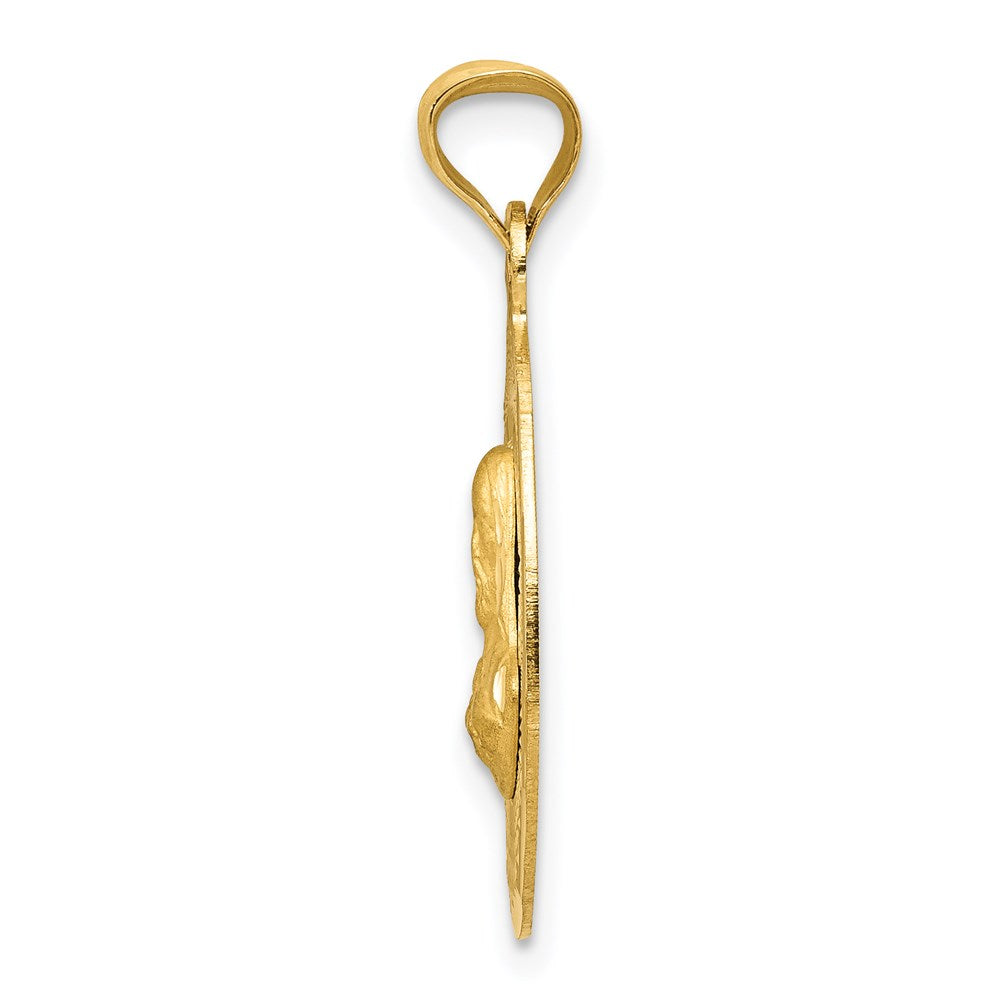 14k Yellow Gold Polished Diamond Cut Sagrado Corazon OvalEngravable Charm Pendant Jewelry Gifts
