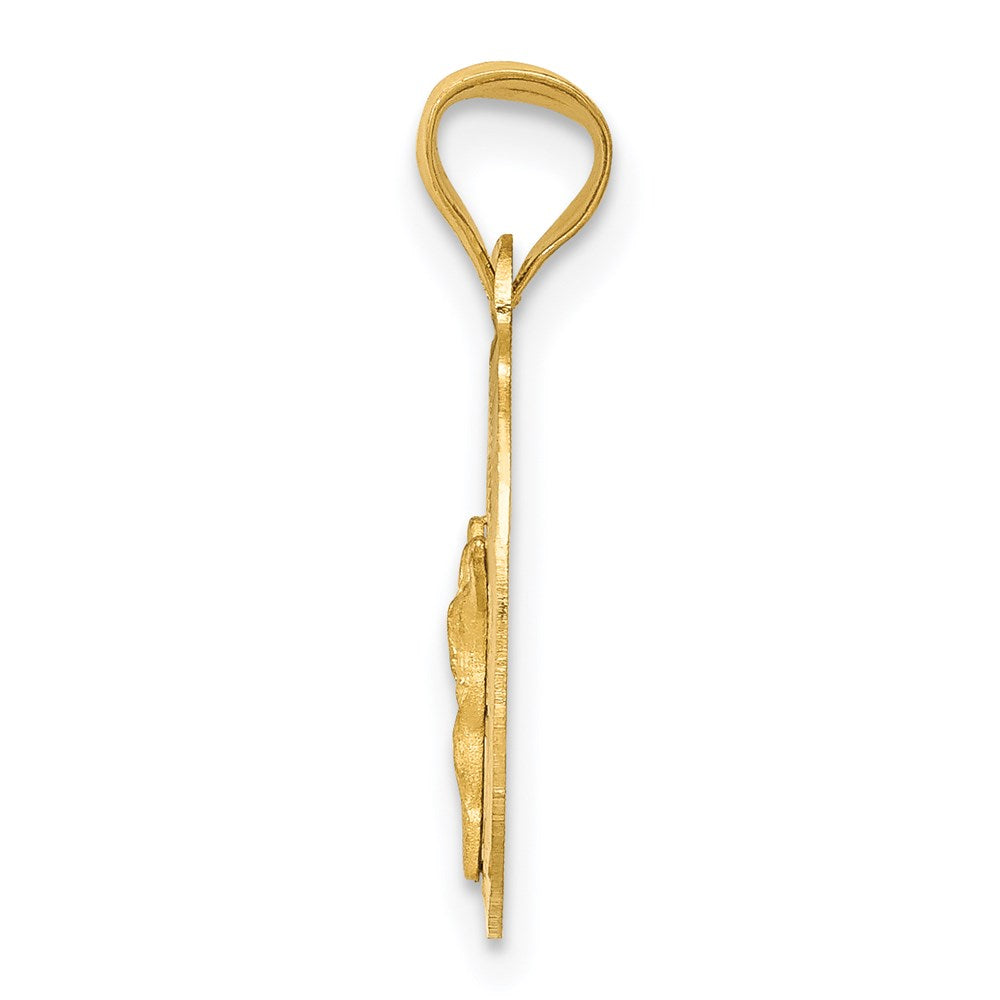 14k Yellow Gold Polished Diamond Cut Corpus OvalEngravable Charm Pendant Jewelry Gifts (Length 0.8" Width 0.37")
