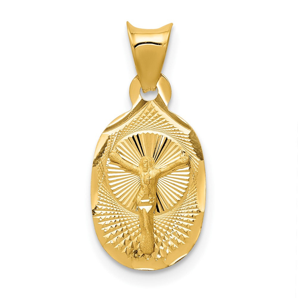 14k Yellow Gold Polished Diamond Cut Corpus OvalEngravable Charm Pendant Jewelry Gifts (Length 0.8" Width 0.37")