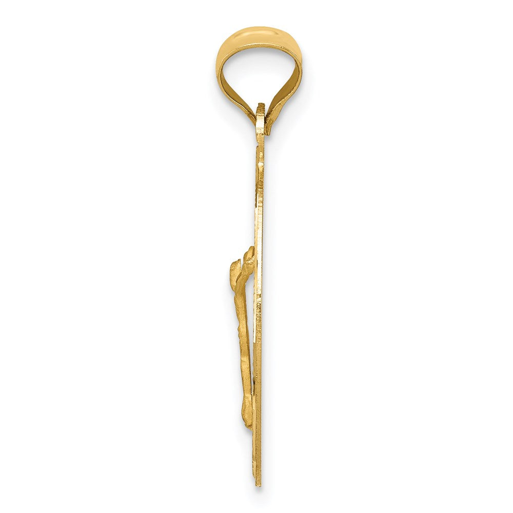 14k Yellow Gold Polished Diamond Cut Corpus OvalEngravable Charm Pendant Jewelry Gifts (Length 0.99" Width 0.51")