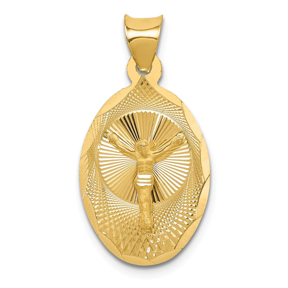 14k Yellow Gold Polished Diamond Cut Corpus OvalEngravable Charm Pendant Jewelry Gifts (Length 0.99" Width 0.51")