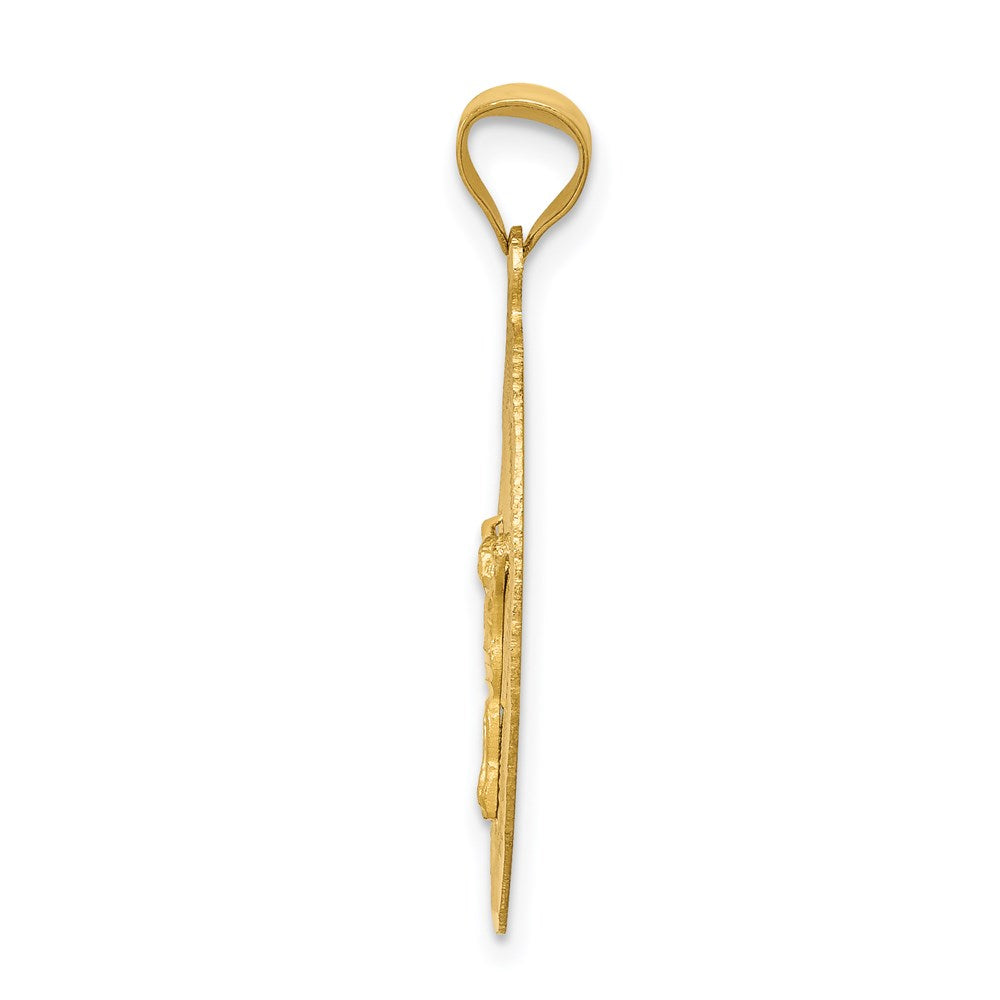 14k Yellow Gold Polished Diamond Cut Corpus OvalEngravable Charm Pendant Jewelry Gifts (Length 1.09" Width 0.57")