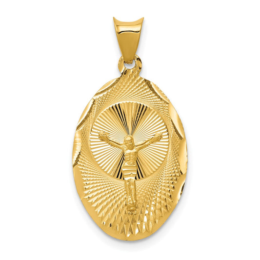14k Yellow Gold Polished Diamond Cut Corpus OvalEngravable Charm Pendant Jewelry Gifts (Length 1.09" Width 0.57")