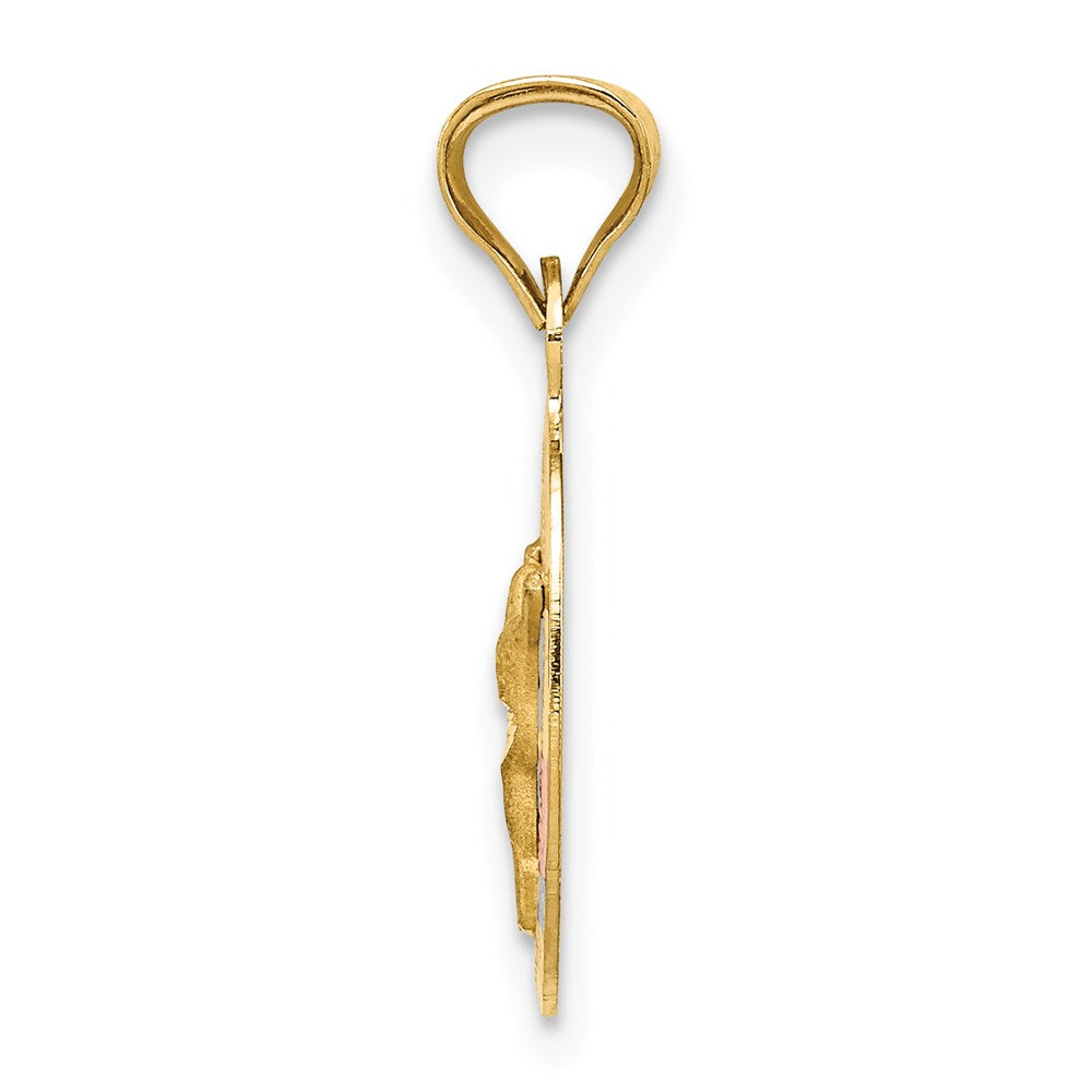 14k Yellow Gold with Rose and White Diamond Cut Corpus OvalEngravable Charm Pendant Jewelry Gifts (Length 0.8" Width 0.37")