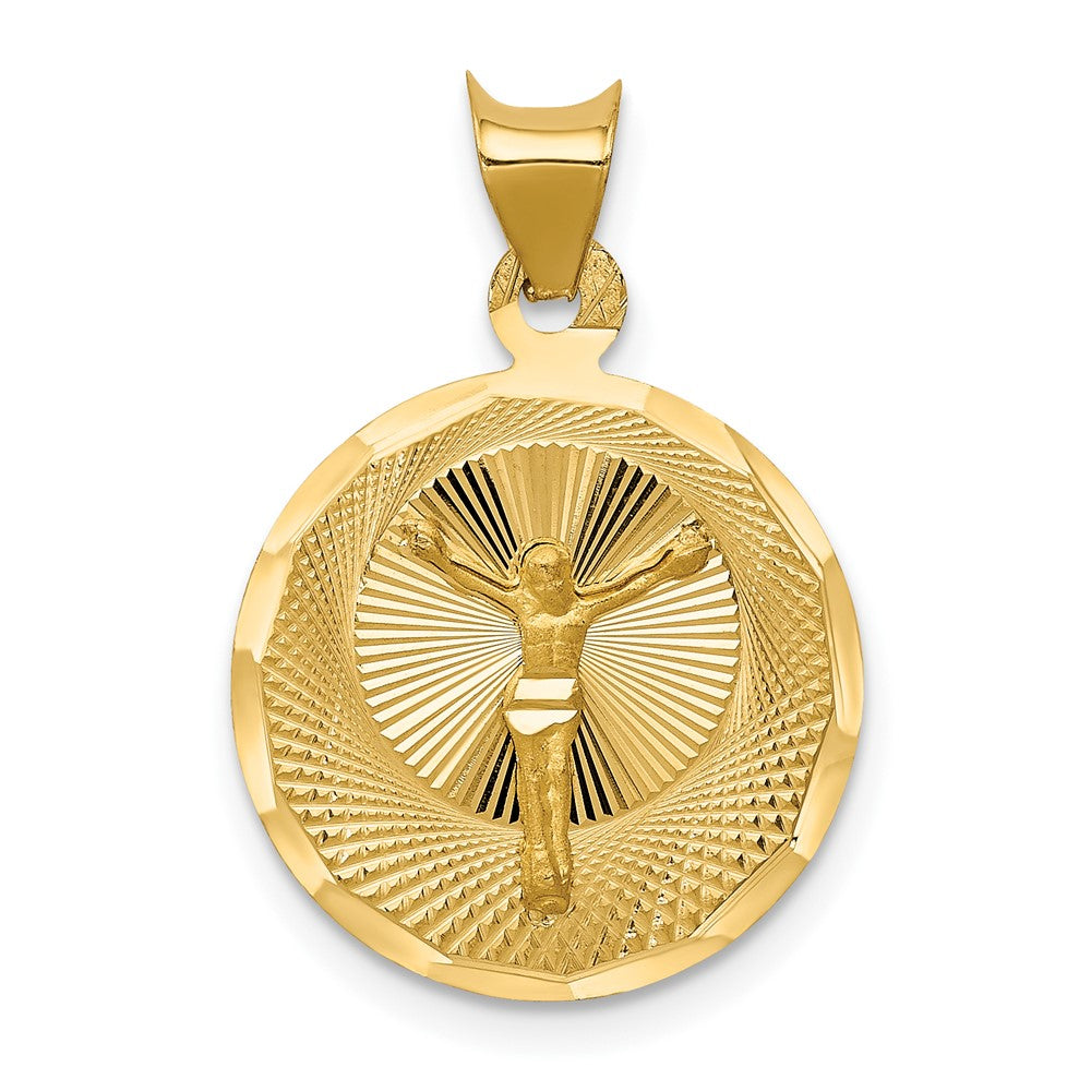 14k Yellow Gold Polished Diamond Cut Corpus CircleEngravable Charm Pendant Jewelry Gifts (Length 0.92" Width 0.62")