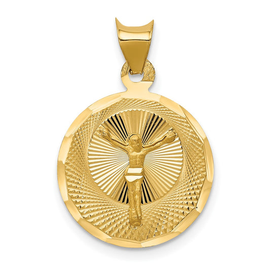14k Yellow Gold Polished Diamond Cut Corpus CircleEngravable Charm Pendant Jewelry Gifts (Length 0.92" Width 0.62")