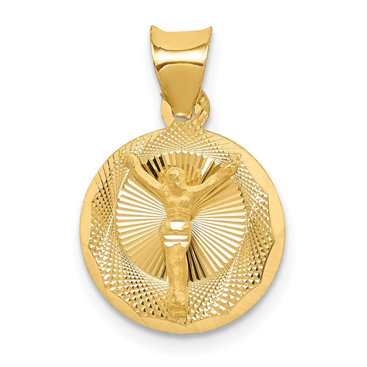 14k Yellow Gold Polished Diamond Cut Corpus CircleEngravable Charm Pendant Jewelry Gifts (Length 0.78" Width 0.51")